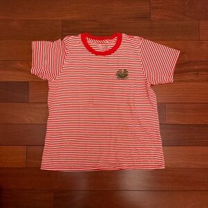 J. Crew Red & White Narrow Stripe Short Sleeve Tee with embroidered crap